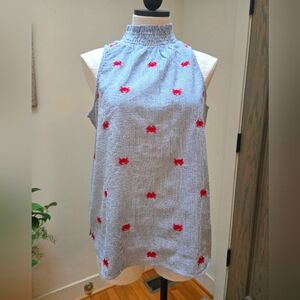 Striped Sleeveless Top with Red Crab Embroidery